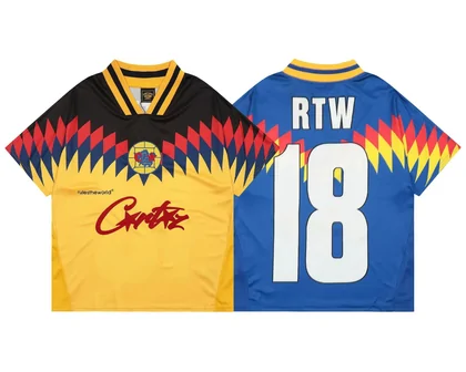 Yellow and blue sports shirt shown front and back