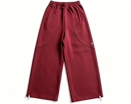 Dark red wide-leg drawstring trousers
