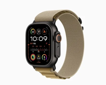 Smartwatch with a beige woven loop strap